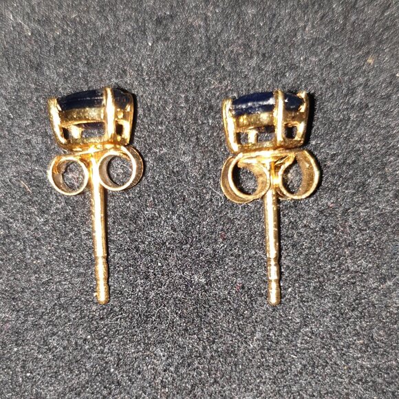 Elegant Natural Blue Sapphire 925 Sterling Silver Gold Vermeil Stud Earrings - Picture 12 of 14